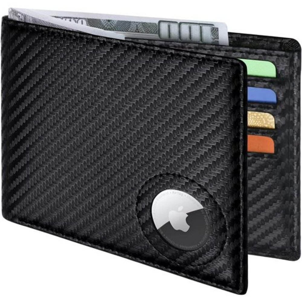 Slim Leather Wallet Airtag ,Large Bifold Wallet RFID Blocking for Men